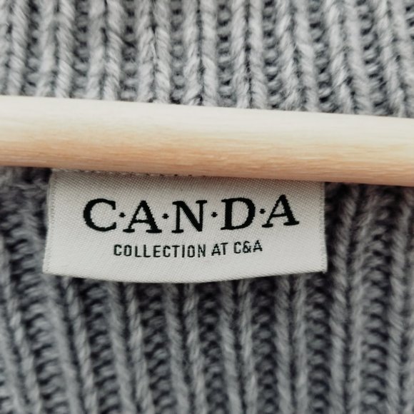 CANDA Germany Grey Wool Knit Ribbed Cable Short Sleeve Cardigan Sweater XL - Picture 4 of 6